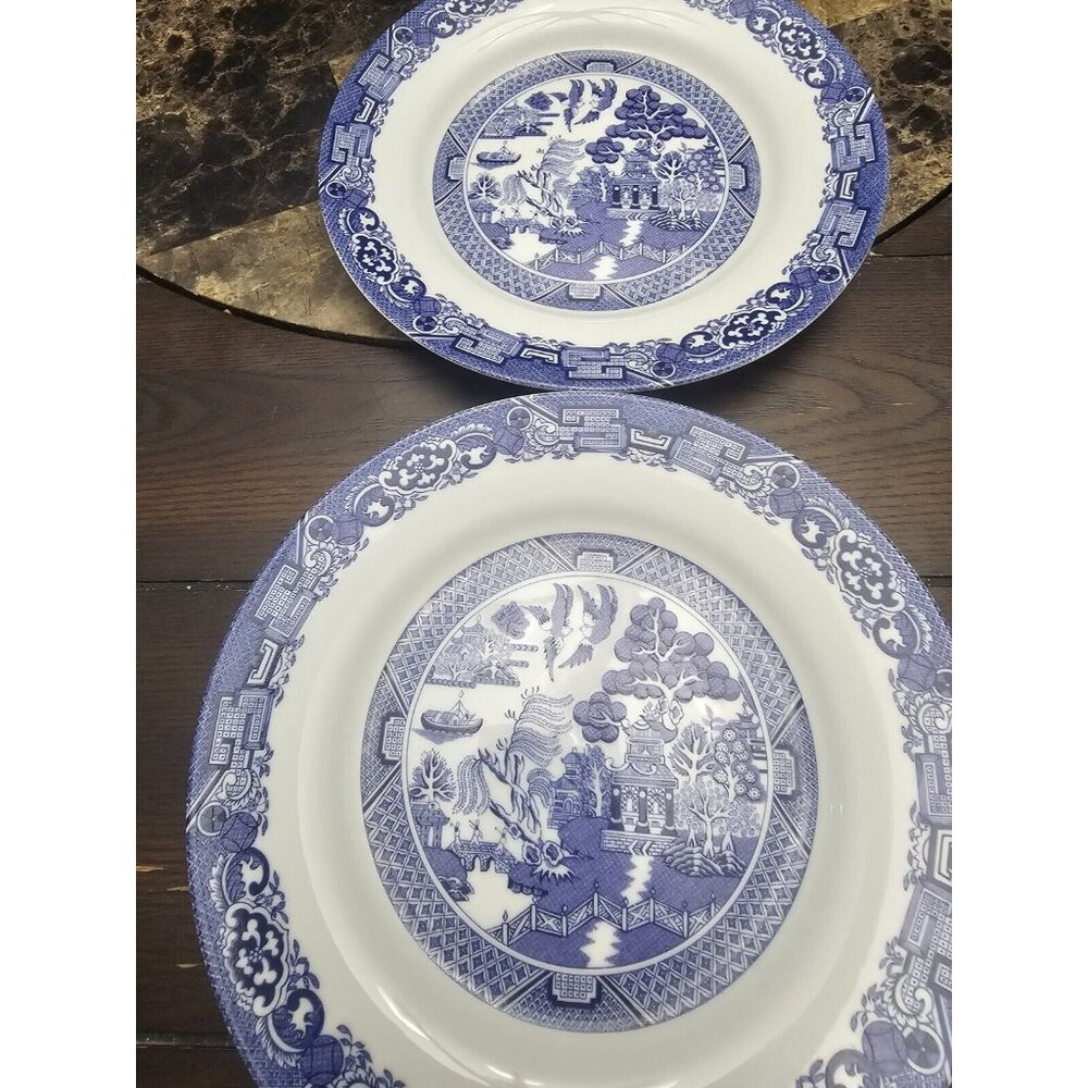 Royal Cuthbertson Blue Willow Set Of 2 Salad Plates Vintage 8.5"